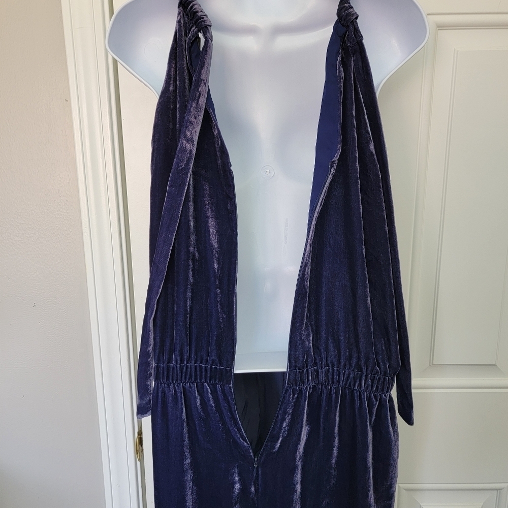 LOFT Velvet Halter Neck Sleeveless Jumpsuit Holiday Party Blue Purple Small - Picture 11 of 16